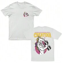Women's Unicorn Oversized Gym T-Shirt 100% Cotton Gym Horse Tshirt Blouse - 白色 - 查看 1