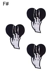 1 Set Of 3/6pcs Black And White Skull Embroidery Ironing Patches Halloween Costume Decoration Accessories Are Fashionable And Versatile Suitable For DIY Clothing Cloth Stickers Jackets, T-Shirts, Pants, Jumpsuits, Hats, Bags, Etc - 3pcs - View 11