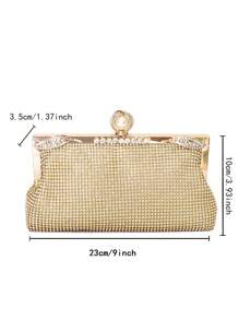 Luxury Rhinestone Embellished Handmade Evening Clutch Bag, Party Purse With Chain Strap - Gold - View 6