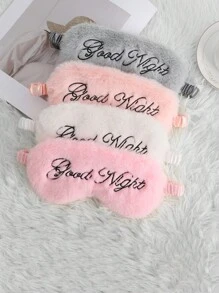 1pc Embroidered Plush Night Sleeping Eye Mask For Home, Travel, Plane, Light Blocking Eye Cover - Dusty Pink - View 2