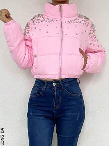 Chamarra abultada con brillos - Rosa - Ver 1