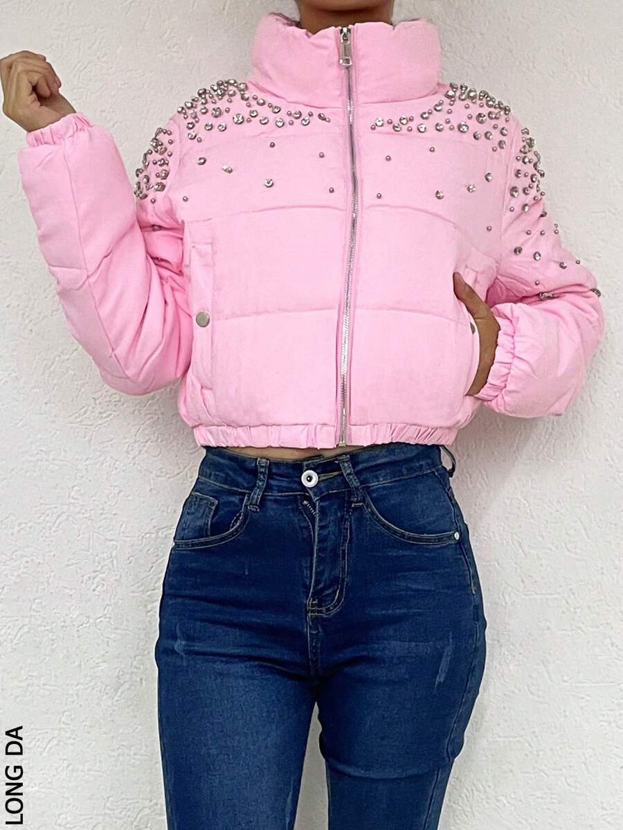 Chamarra abultada con brillos - Rosa - Ver 1