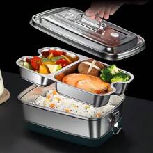 304 Stainless Steel Lunch Box With Plate Food Storage Containers Japanese Kids Lunchbox Microwave Bento Box Portable Tableware - Silver - View 1
