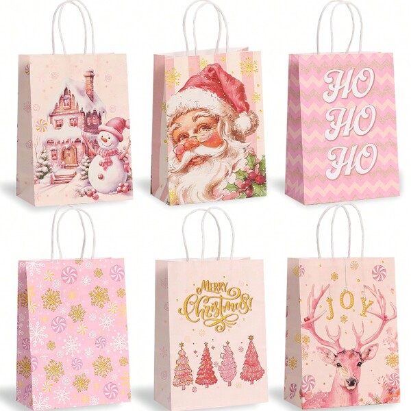 Bolsas de regalo de Papá Noel de papel rosa para la fiesta de Navidad, sacos de regalo, bolsas de regalo para envolver regalos de Navidad, decoraciones navideñas, regalos de Navidad, papel de envolver regalos de Navidad, suministros para fiestas navideñas