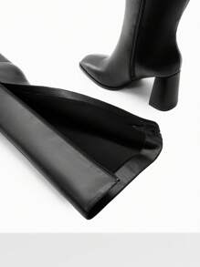 Women's Square Toe Gogo Boots Chunky Heel Classic Solid Color Knee High Boots With Side Zip Fashionable Tall Boots - 黑色/PU - 查看 7