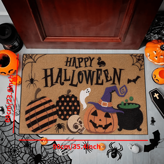 1pc 'Pumpkins Skeleton Spooky Poison Pot Black Cat And Bats' Divination Halloween Non-Slip Resistant Rug, Machine Washable, Carpet For Living Room Bedroom Nursery Room, Outdoor Patio Garden Yard Decor Rug, Home Decor, Room Decor