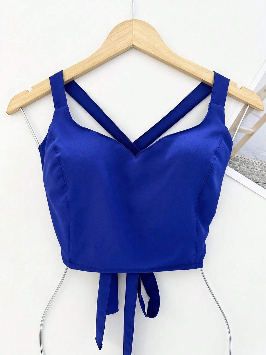 Solid Color Suspender Top - 寶藍色 - 查看 1