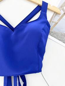Solid Color Suspender Top - 寶藍色 - 查看 2