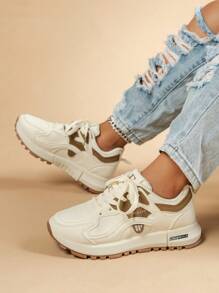 女士运动休闲平底舒适跑步鞋 - 运动鞋 - 米色 - 查看 2