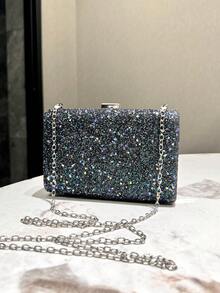 1 chiếc túi cầm tay đính sequin lấp lánh có dây xích, thích hợp cho tiệc tùng, đám cưới, dịp trang trọng, túi đeo vai xích kim loại thời trang dành cho nữ - Nhiều màu - Xem 2