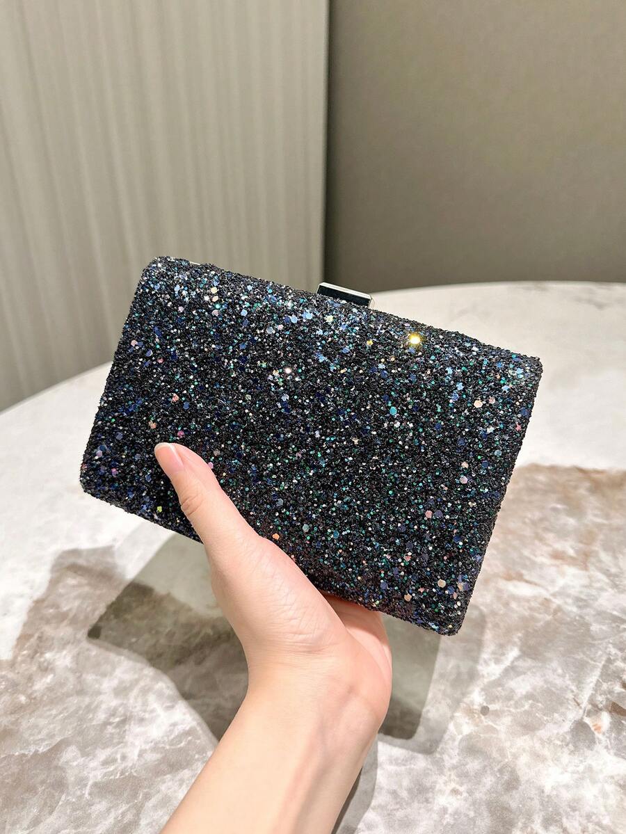 1 chiếc túi cầm tay đính sequin lấp lánh có dây xích, thích hợp cho tiệc tùng, đám cưới, dịp trang trọng, túi đeo vai xích kim loại thời trang dành cho nữ - Nhiều màu - Xem 1