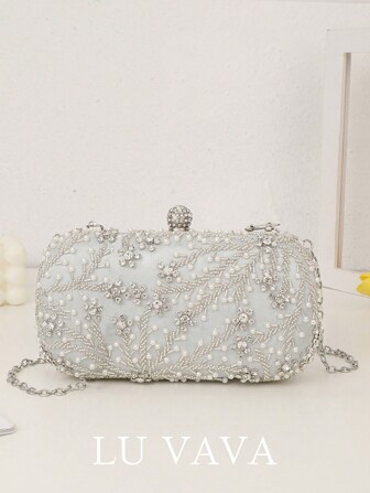 1 件优雅浪漫纯色珍珠串珠晚宴包，镶有水钻重型手拿包 Tready 新娘包，非常适合派对、婚礼、舞会、晚宴/宴会，搭配婚纱、礼服、舞会礼服、生日礼服、派对礼服，Tready 派对包，非常适合派对、婚礼、舞会、晚宴/宴会