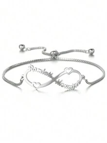 1 件镀 18k 金不锈钢手链，无限符号名称手链，可定制无限 8 字符可调节拉伸字母手链，多种字体可供定制，包括精美的高端盒子，适合朋友、家人、朋友、家人、情侣、节日礼物-银色 - 銀色 - 查看 3