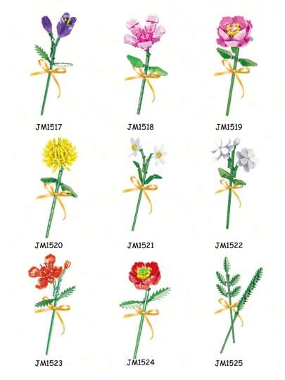 1 Set Colorful Flower Series Building Blocks, DIY Flower Decoration Bouquet Building Blocks, Spring Flower Building Blocks, Ideal Gift For Valentine's Day, Birthday, Holidays, Father's Day, Mother's Day, Weddings, Graduations