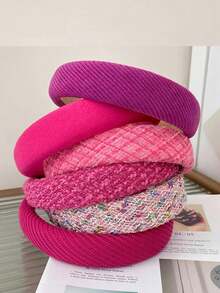 Set de 6 diademas acolchadas de tela rosa, diademas con agarre antideslizante para mujeres - Diademas de espuma color rojo rosa para escuela, accesorios de cabello, Halloween