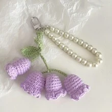 1pc,Charming Crochet Floral Keychains With Pearl Beads ,Woolen Crochet Lily Of The Valley Flower Keychain -Bag Decorative Buckle And Backpack Pendant- Ideal For Bags, Purses & Gifts, Perfect For Mother'S Day, Gift Item|Whimsical Accessory|Durable Zinc Alloy - Pink - View 16