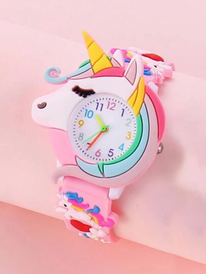 1pc/Set Cute & Compact Silicone Quartz Watch With 3D Cartoon Print, Macaron Color, Suitable As Birthday/Halloween Gift For Children