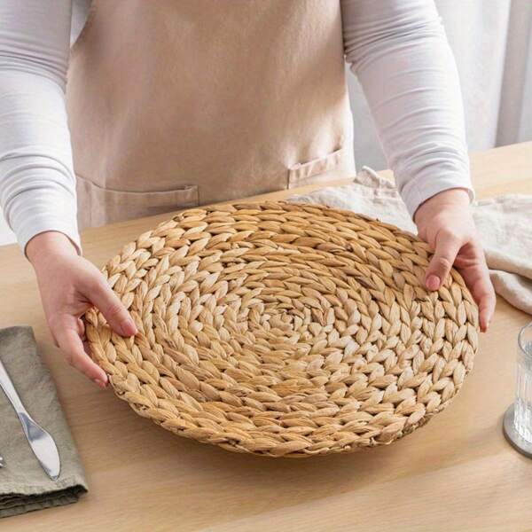 6 peças/1 peça Jogos Americanos Redondos Trançados de Grama Marinha de 30cm, Individuais de Mesa de Rattan em Estilo Boêmio Natural para Cozinha e Sala de Jantar
