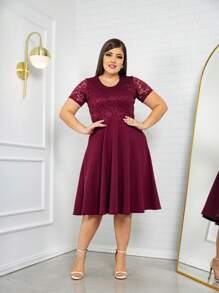 Women's Wedding Midi Godê Dress Evangelical Fashion Free Belt - 紫紅色 - 查看 2