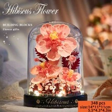 1pc Novo conjunto de presente de flores românticas - Conjunto de blocos de construção de capa de flor de hibisco champanhe, conjunto de decoração de quadro de mensagens de flores eternas românticas florescentes, capa de flor de animal, capa de flor de Natal, dia dos namorados, dia do professor, presente de aniversário