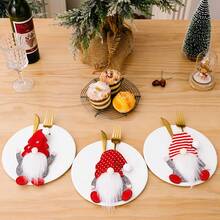3/6pcs Christmas Gnome Plush Cutlery Holder Set - Forks Bag, Tabletop Decor, Cute Party Supplies, Faceless Man Knife Fork Bag, Silverware,Christmas