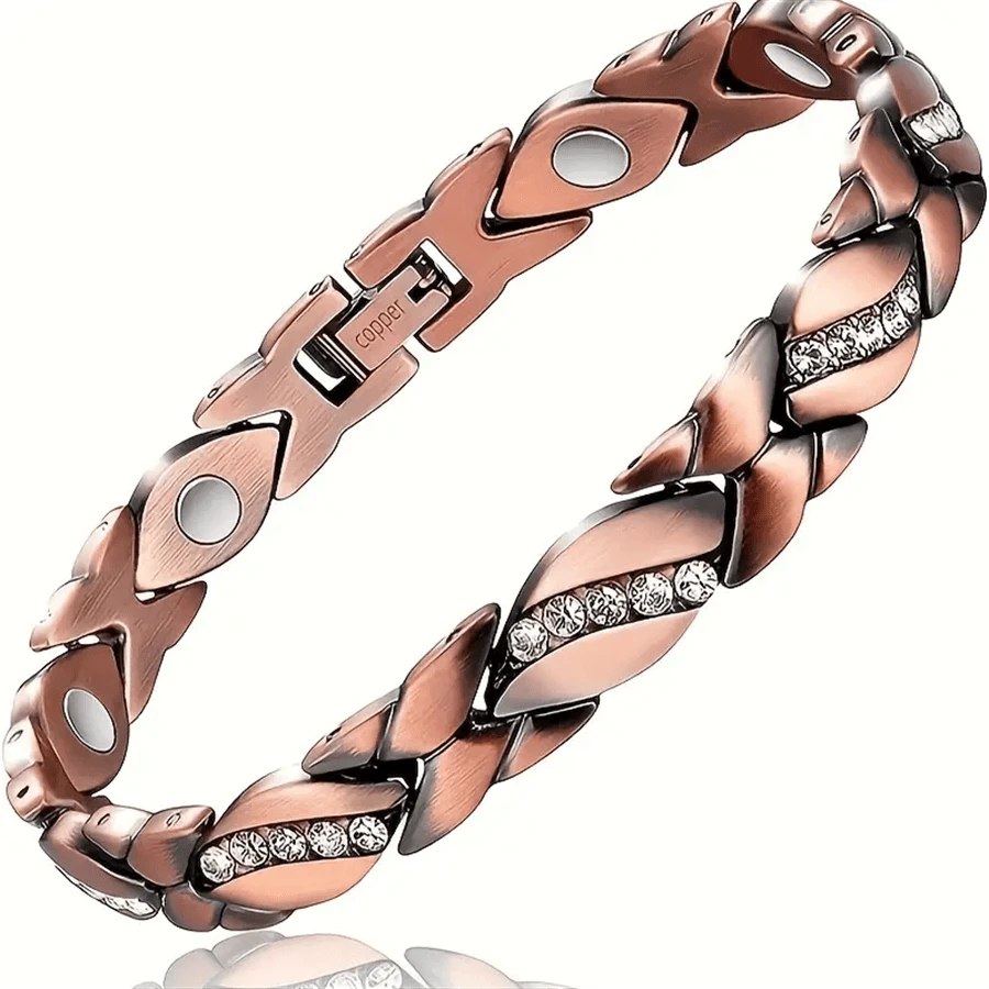 1pc Copper-Tone Magnetic Bracelet For Women, Embedded Gemstone Vintage Style Bracelet With Strong Magnet, Suitable For Daily Wear Or Gatherings, Beautiful Gift For Family, Sisters Or Lover At Christmas - Magnetic Copper Women's - View 1