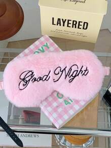 1pc Embroidered Plush Night Sleeping Eye Mask For Home, Travel, Plane, Light Blocking Eye Cover - Dusty Pink - View 6