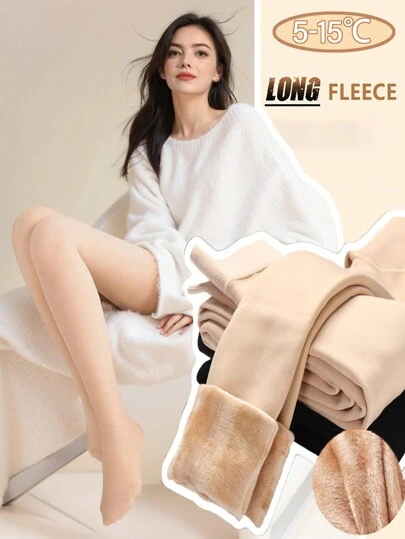 Solid Color Thermal Lined Tights, Sexy Slim Fit Warm Tights, Cozy