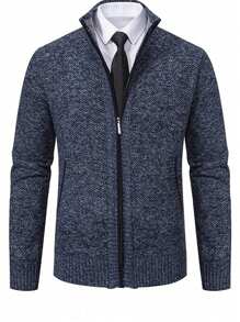 Men 1pc Zip Up Cardigan