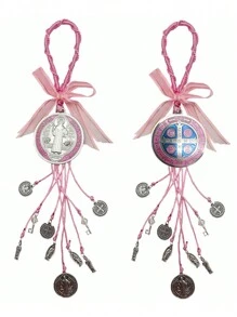 2 Stücke/Set Sankt Benedikt Medaille Schutz Segnung Anhänger Katholisch San Benito Medalla Handgemachter Schmuck Weihnachts- Halloween Geschenk Anhänger Auto Hängeanhänger für Herren und Damen