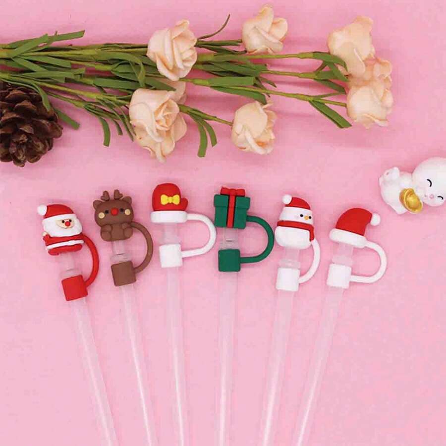 1PC Mũ rơm Giáng sinh Keo mềm 10mm Mũ rơm tiệc vui nhộn Mũ rơm trang trí Vỏ bọc chống bụi, Khuyến mãi Giáng sinh vui vẻ - Nhiều màu - Xem 1