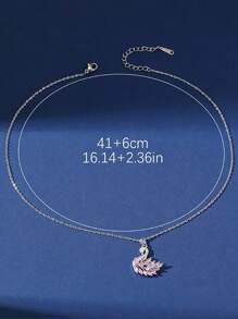 1pc Exquisite & Elegant Pink Cubic Zirconia Embedded Animals Shape Pendant Women's Clavicle Necklace, Ideal Dating Gift - Silver - View 4