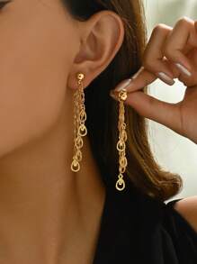 18K Gold Plated Earrings With Classic Tassel Pendant, Versatile Daily Wear For Women, Multiple Styles