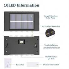 6pcs/1pc Outdoor Solar Wall Lights, Easy Installation, 8/10 LED Waterproof Up & Down Lighting Decorative Lamps, Suitable For Garden, Yard, Park, Wall