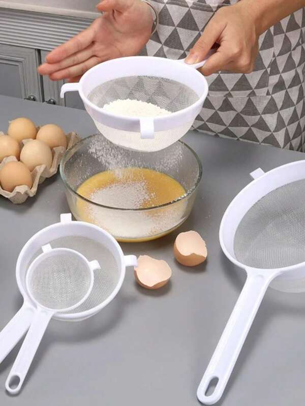 1 pieza Colador de plástico para leche de soja de malla fina, tamiz de harina, colador de jugo y té, accesorio de cocina, embudo colador de malla sostenido con la mano