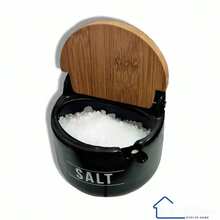 Salt Shaker Bamboo Lid Square Salt Black White Luxury With Spoon Salt Holder Condiment Wood Cruet Kitchen Modern Nordic Seasoning - trắng - Xem 5