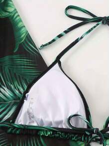 New Stylish 3pcs Set Women 3D Floral Print Bikini Swimwear, Triangle Cut Soft Cup Top & Bottom, Beachwear For Summer - Multicolor - View 4