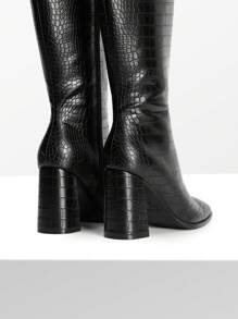 Women's Square Toe Gogo Boots Chunky Heel Classic Solid Color Knee High Boots With Side Zip Fashionable Tall Boots