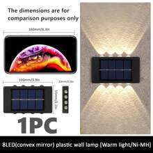 6pcs/1pc Outdoor Solar Wall Lights, Easy Installation, 8/10 LED Waterproof Up & Down Lighting Decorative Lamps, Suitable For Garden, Yard, Park, Wall