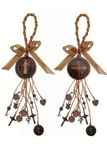 2 Stücke/Set Sankt Benedikt Medaille Schutz Segnung Anhänger Katholisch San Benito Medalla Handgemachter Schmuck Weihnachts- Halloween Geschenk Anhänger Auto Hängeanhänger für Herren und Damen