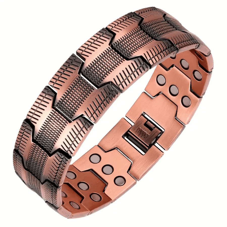 99.99% Copper Bracelet, 3X Powerful Magnet, Men Wristband, Extra Wide & Long, Vintage Punk Style, Cool Gift Idea For Friends Or Family, Great For Christmas
