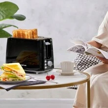 1pc 2-Slice Toaster, 7 Browning Settings, 750W Power, Defrost & Reheat Functions, Black, Aigostar - Perfect For Bread Toasting - EU F Type Plug(220-240V) - View 1