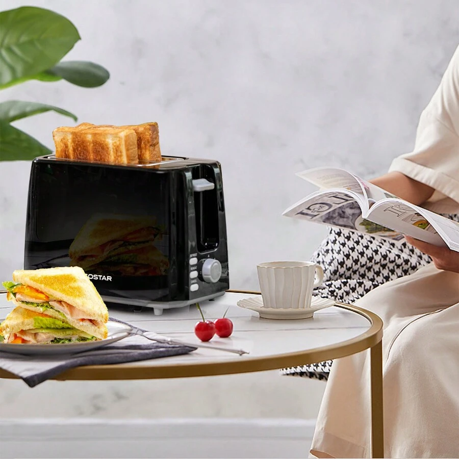 1pc 2-Slice Toaster, 7 Browning Settings, 750W Power, Defrost & Reheat Functions, Black, Aigostar - Perfect For Bread Toasting - EU F Type Plug(220-240V) - View 1