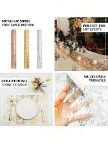 1 件玫瑰金亮片网状桌旗，适用于派对、婚礼、宴会、餐桌装饰