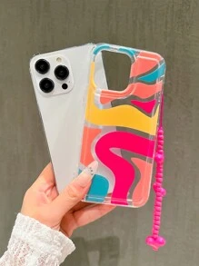 彩色涂鸦油画波浪图案防摔手机壳，带心形挂绳，兼容苹果 17/16/15/14 Pro Max、新款高品质 13、15、ins 风 12/12 Pro、11、13 Pro Max、XS、12 Pro Max - 彩色 - 查看 4