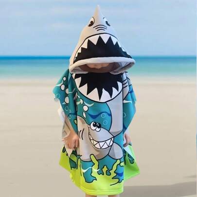 1 pieza Toalla de baño con capucha suave y absorbente, poncho de fibra ultrafina con diseño de caricaturas, toalla de playa para niños, toalla de natación para niños, para niños y niñas de 0 a 8 años, envolvente de playa para niños