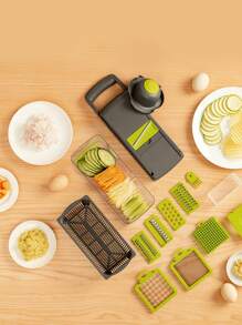 16 件套多功能切菜机、水果切片机、手动食品加工机、带容器的切菜机、洋葱切碎机、土豆切碎机、厨房必备工具、宿舍必备灰色切菜机 - 灰色 - 查看 11