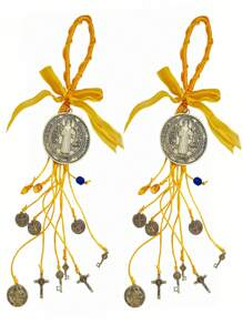 2 Stücke/Set Sankt Benedikt Medaille Schutz Segnung Anhänger Katholisch San Benito Medalla Handgemachter Schmuck Weihnachts- Halloween Geschenk Anhänger Auto Hängeanhänger für Herren und Damen