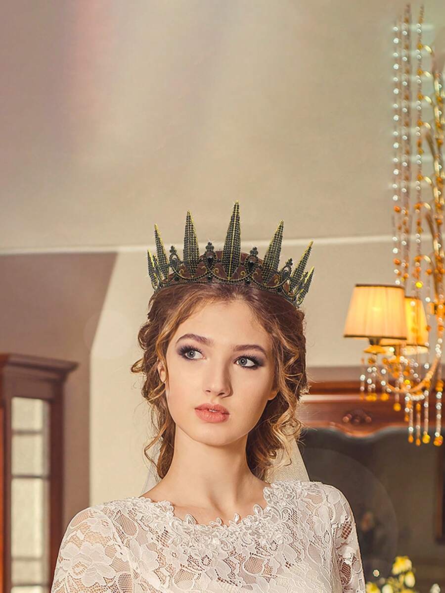 1pc Gothic Queen Crown, Black Crown And Tiara, Wedding Halloween Costume Party Accessory - Bronze - View 1