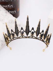 1pc Gothic Queen Crown, Black Crown And Tiara, Wedding Halloween Costume Party Accessory - Bronze - View 3